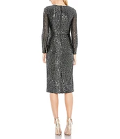 Mac Duggal Sequined Surplice V-Neck Long Sleeve Faux Wrap Dress