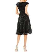 Mac Duggal Sequined V Neck Embroidered Sequin Aline Dress