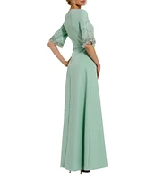 Mac Duggal Short Beaded Sleeve Crepe A-Line Gown