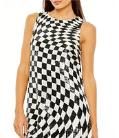 Mac Duggal Sleeveless Checkered Sequin A-line Mini Dress