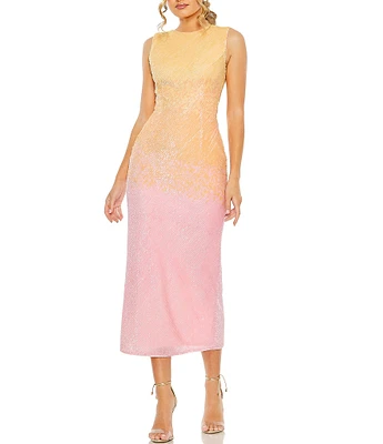 Mac Duggal Sleeveless Ombre Sequin Midi Dress