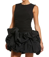 Mac Duggal Sleeveless Ruched Bubble Skirt Mixed Media Mini Dress