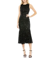 Mac Duggal Sleeveless Sequin Trumpet Midi Dress