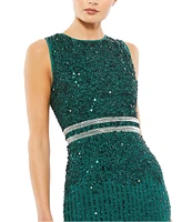 Mac Duggal Sleeveless Sequined Chiffon Midi Dress