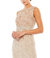 Mac Duggal Sleeveless Sequined Chiffon Midi Dress