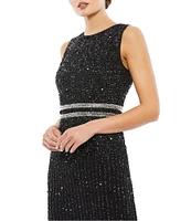 Mac Duggal Sleeveless Sequined Chiffon Midi Dress