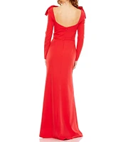 Mac Duggal Square Neck Long Bow Shoulder Sleeve Gown