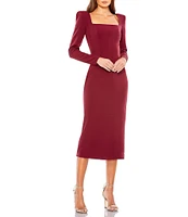 Mac Duggal Square Neck Long Sleeve Midi Dress