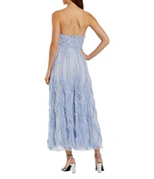Mac Duggal Strapless Dotted Mesh A-Line Micro Ruffle Midi Dress