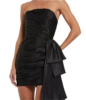 Mac Duggal Strapless Drape Front Ruched Taffeta Sheath Mini Dress
