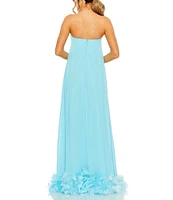 Mac Duggal Strapless Flare Feather Hem Gown