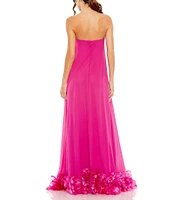 Mac Duggal Strapless Flare Feather Hem Gown