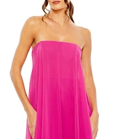 Mac Duggal Strapless Flare Feather Hem Gown