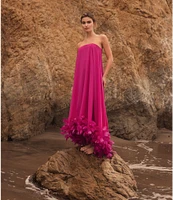 Mac Duggal Strapless Flare Feather Hem Gown