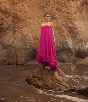 Mac Duggal Strapless Flare Feather Hem Gown