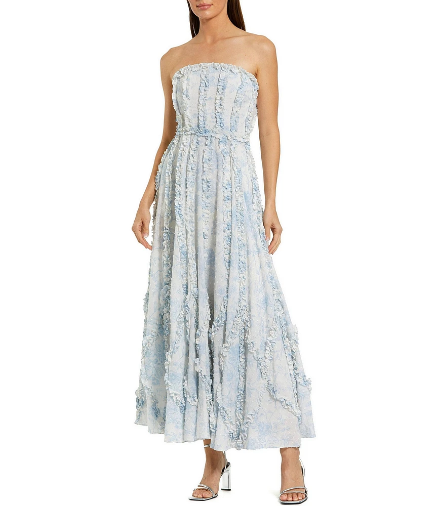 Mac Duggal Strapless Floral Ruffled Gown