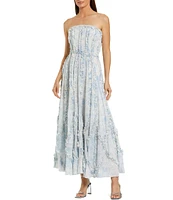 Mac Duggal Strapless Floral Ruffled Gown