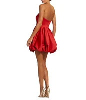 Mac Duggal Strapless Rose Bubble Hem Satin Mini Dress