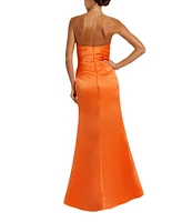 Mac Duggal Strapless Ruched Satin Sheath Gown