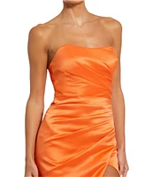 Mac Duggal Strapless Ruched Satin Sheath Gown