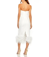 Mac Duggal Strapless Sleeveless Feather Trim Midi Dress