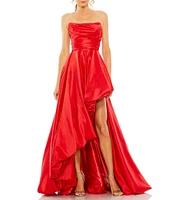 Mac Duggal Strapless Sleeveless Ruched Asymmetrical Bubble Hem Gown