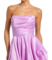 Mac Duggal Strapless Sleeveless Ruched Asymmetrical Bubble Hem Gown