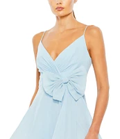 Mac Duggal Surplice V-Neck Sleeveless Faux Wrap Bow Mini Dress