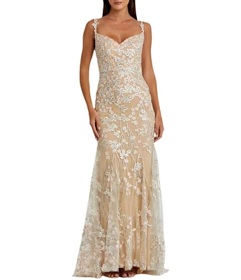 Mac Duggal Sweetheart Neck Corset Bodice Floral Embroidered Sheath Gown