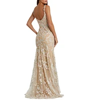 Mac Duggal Sweetheart Neck Corset Bodice Floral Embroidered Sheath Gown
