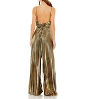 Mac Duggal V-Neck Pleated Sleeveless Jumpsuit