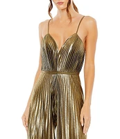 Mac Duggal V-Neck Pleated Sleeveless Jumpsuit