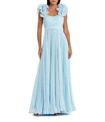 Mac Duggal Sweetheart Neck Ruffle Shoulder Pleated Organza A-Line Gown