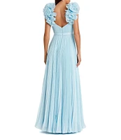 Mac Duggal Sweetheart Neck Ruffle Shoulder Pleated Organza A-Line Gown