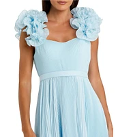 Mac Duggal Sweetheart Neck Ruffle Shoulder Pleated Organza A-Line Gown