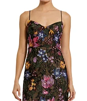 Mac Duggal Sweetheart Neck Sleeveless Floral Sequin Embroidered Mesh Sheath Gown
