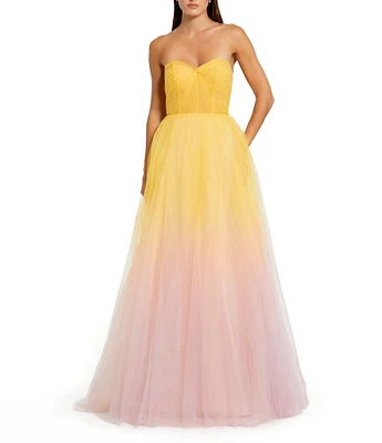 Mac Duggal Sweetheart Neckline Fitted Bodice Strapless Ombre Tulle Ballgown