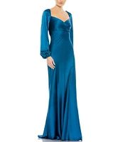 Mac Duggal Sweetheart Neckline Long Sleeve Empire Waist Satin Gown