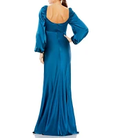 Mac Duggal Sweetheart Neckline Long Sleeve Empire Waist Satin Gown