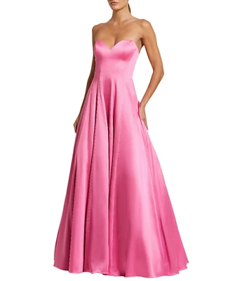Mac Duggal Sweetheart Strapless Bow Back Satin Ballgown