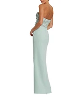 Mac Duggal Sweetheart Strapless Rhinestone Trim Bow Front Crepe Column Gown