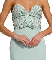 Mac Duggal Sweetheart Strapless Rhinestone Trim Bow Front Crepe Column Gown