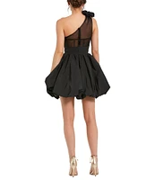 Mac Duggal Taffeta Asymmetrical One Shoulder Ruffle Bubble Mini Dress