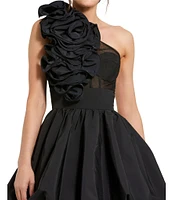 Mac Duggal Taffeta Asymmetrical One Shoulder Ruffle Bubble Mini Dress