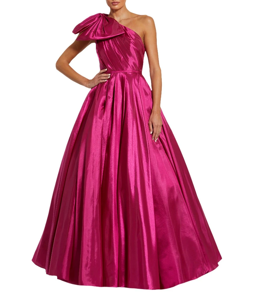 Mac Duggal Taffeta Faille One-Shoulder Neck Sleeveless Bow Detail Gown