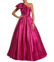 Mac Duggal Taffeta Faille One-Shoulder Neck Sleeveless Bow Detail Gown