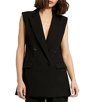 Mac Duggal Tailored Crepe V-Neck Sleeveless Flap Pocket Button Front Vest