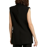 Mac Duggal Tailored Crepe V-Neck Sleeveless Flap Pocket Button Front Vest