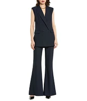 Mac Duggal Tailored Crepe V-Neck Sleeveless Flap Pocket Button Front Vest