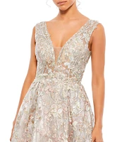 Mac Duggal V-Neck Floral Embroidered Illusion Ballgown
